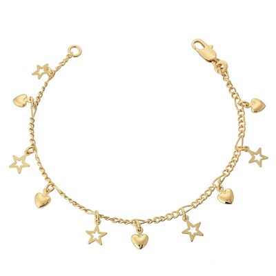 Bracelet fille en or jaune 18 carats avec charms, cœurs et zircons