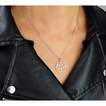 Silver circle tree of life necklace 925 Rhodium-plated