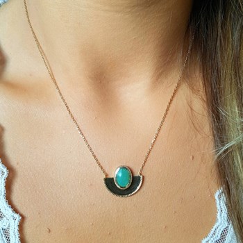 Collier Fin Plaqué Or Pendentif Pierre Precieuse Aventurine
