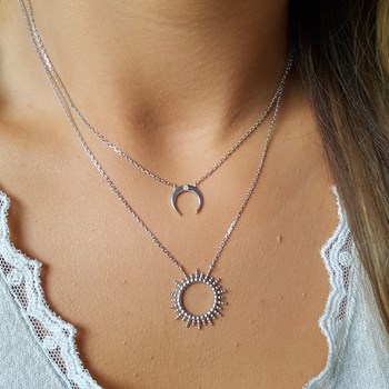 Collier Fin Argent Mode Tendance Pendentif Soleil