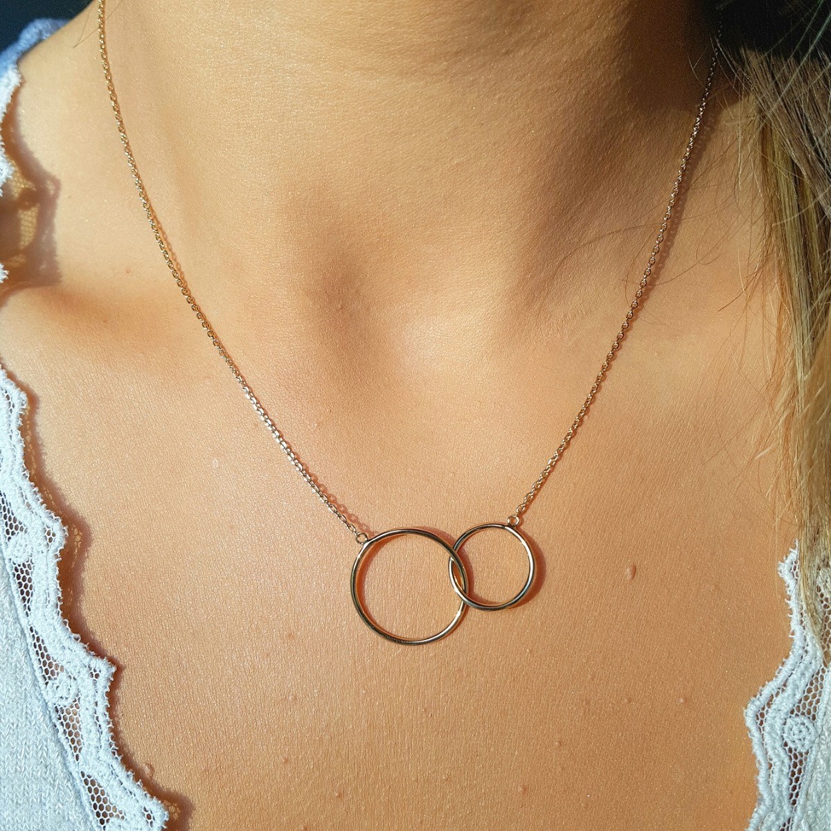 Collier Fin Plaqu Or Mode Tendance Anneaux Cercles Femme Collier