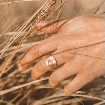 Bague Plaqué Or Tendance Pierre Precieuse Fine Quartz Rose