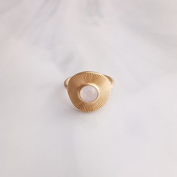 Bague Plaqué Or Tendance Pierre Precieuse Fine Quartz Rose