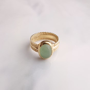 Bague Plaqué Or Tendance Pierre Precieuse Fine Aventurine