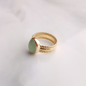 Bague Plaqué Or Tendance Pierre Precieuse Fine Aventurine