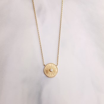 Collier Fin Plaqué Or Tendance Medaillon Piece Pierre Precieuse Strass