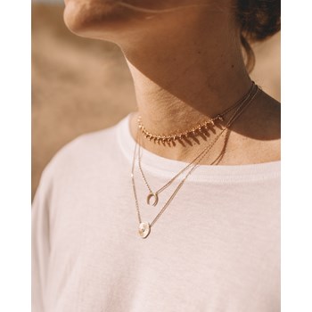 Collier Fin Plaqué Or Tendance Medaillon Piece Pierre Precieuse Strass