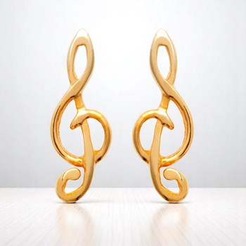 Earrings treble clef musical note Gold-plated 750 3 microns