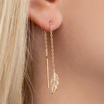 Drop feather chain earrings 750 gold-plated 3 microns