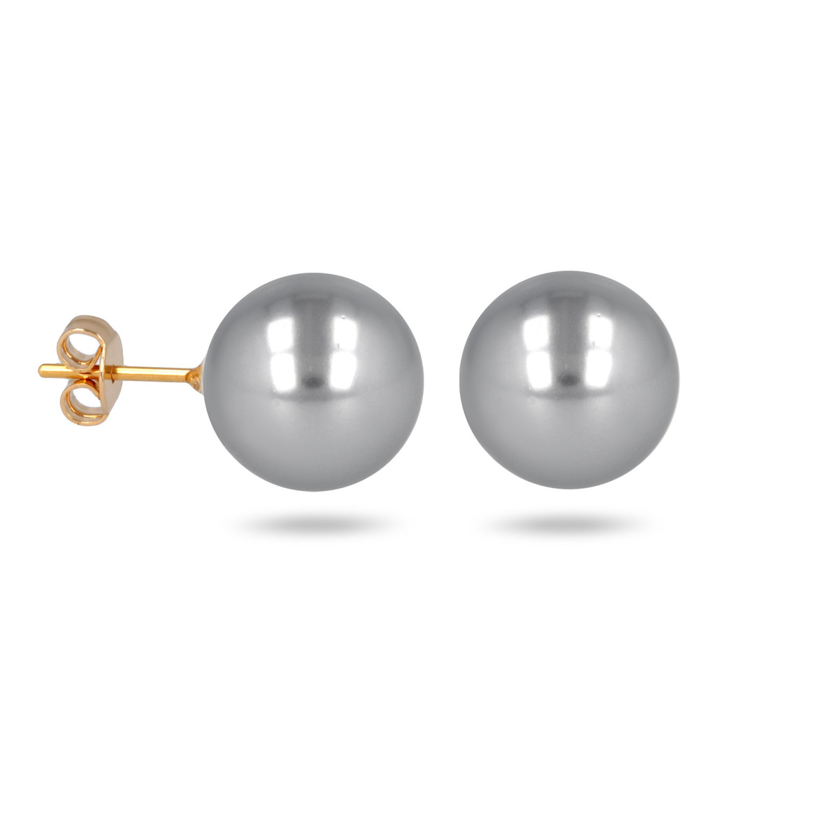 Boucles d'oreille plaqué or avec perle d'imitation de Majorque grise 8MM