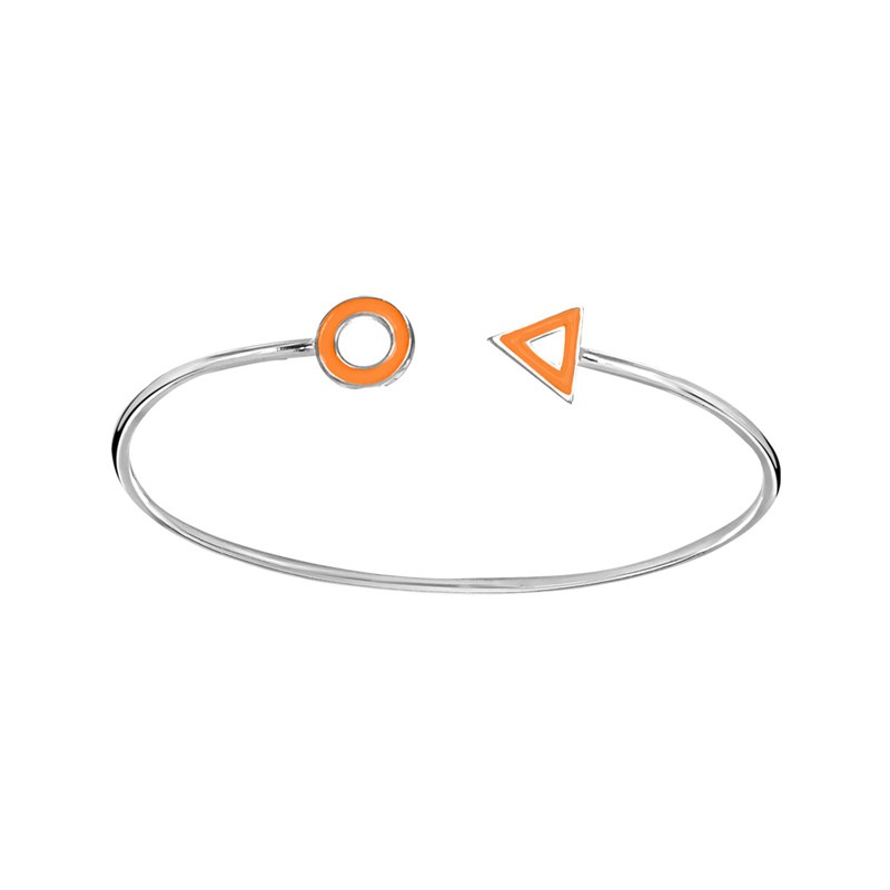 Bracelet motif triange et rond en argent rhodié et émail orange