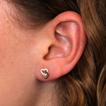 Boucles d'Oreilles Or Jaune - Coeurs Enlacés Pavés de Zirconiums - Femme