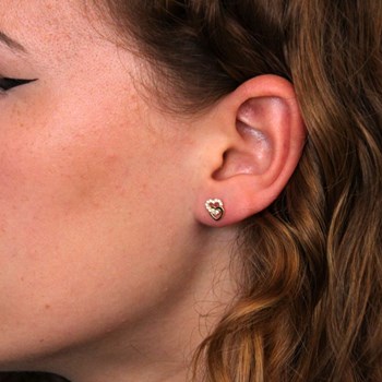 Boucles d'Oreilles Or Jaune - Coeurs Enlacés Pavés de Zirconiums - Femme