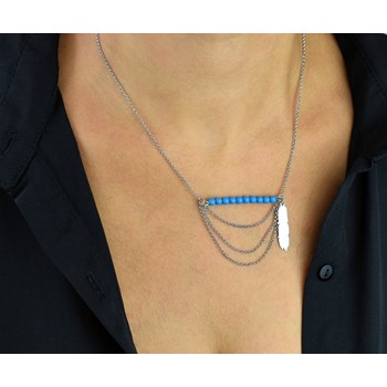 Bohemian necklace turquoise blue beads 3 strands Silver 925 Rhodium