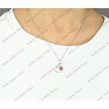 Collier coeur coccinelle émail rouge et noir Argent 925 Rhodié