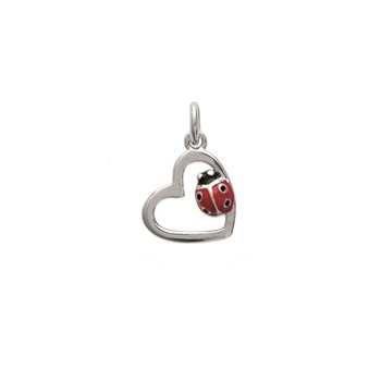 Collier coeur coccinelle émail rouge et noir Argent 925 Rhodié