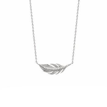 Feather necklace set with zirconium oxide 925 Rhodium-plated silver