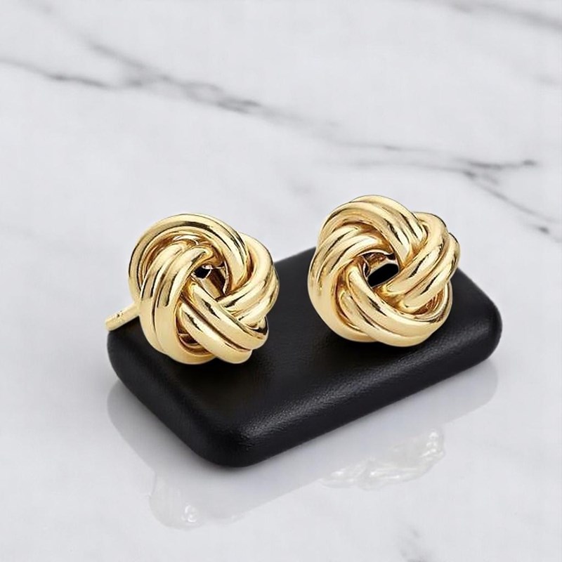Boucles d'oreilles puce noeud Plaqué OR 750 3 microns - vue 2