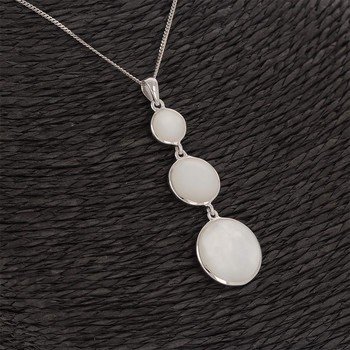 Pendentif 3 disques de nacre blanche sertis argent rhodié