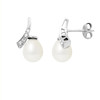 Boucles d'Oreilles Perles de Culture Blanches, Diamants et Or blanc 750/1000 - vue V1