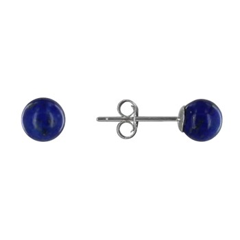 925 Silver Rhodium Plated Stud Earrings with 6mm Lapis Lazuli Beads