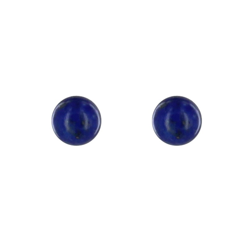 Boucles d'Oreilles Clou Argent 925 Rhodié et Perles de Lapis Lazuli 6 mm - vue 2