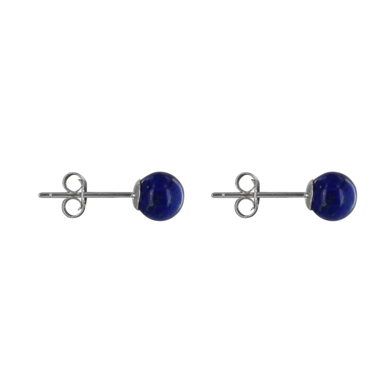 Boucles d'Oreilles Clou Argent 925 Rhodié et Perles de Lapis Lazuli 6 mm - vue 3