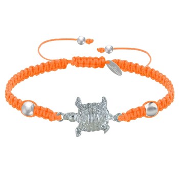 Bracelet Tortue Métal Argenté Lien Tréssé - Orange