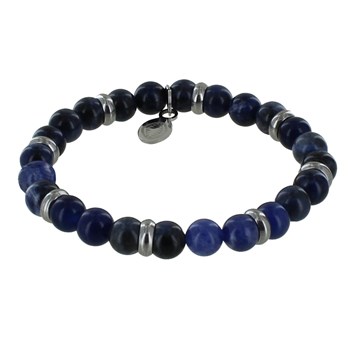 Bracelet Elastique Anneau Acier et Perles Aventurine Bleue