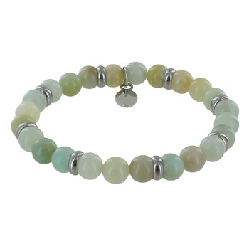 Bracelet Elastique Anneau Acier et Perles Amazonite