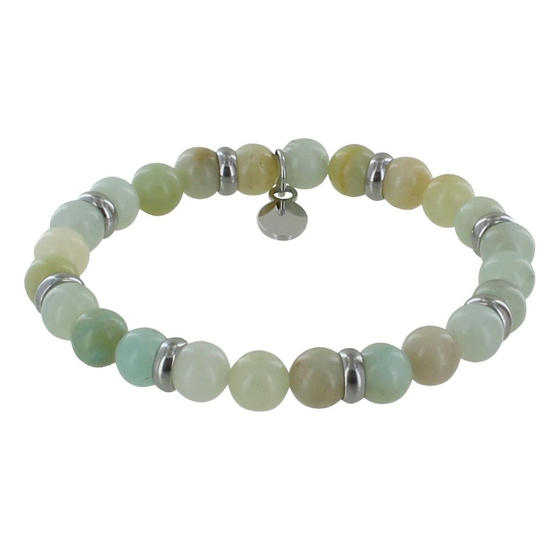 Bracelet Elastique Anneau Acier et Perles Amazonite