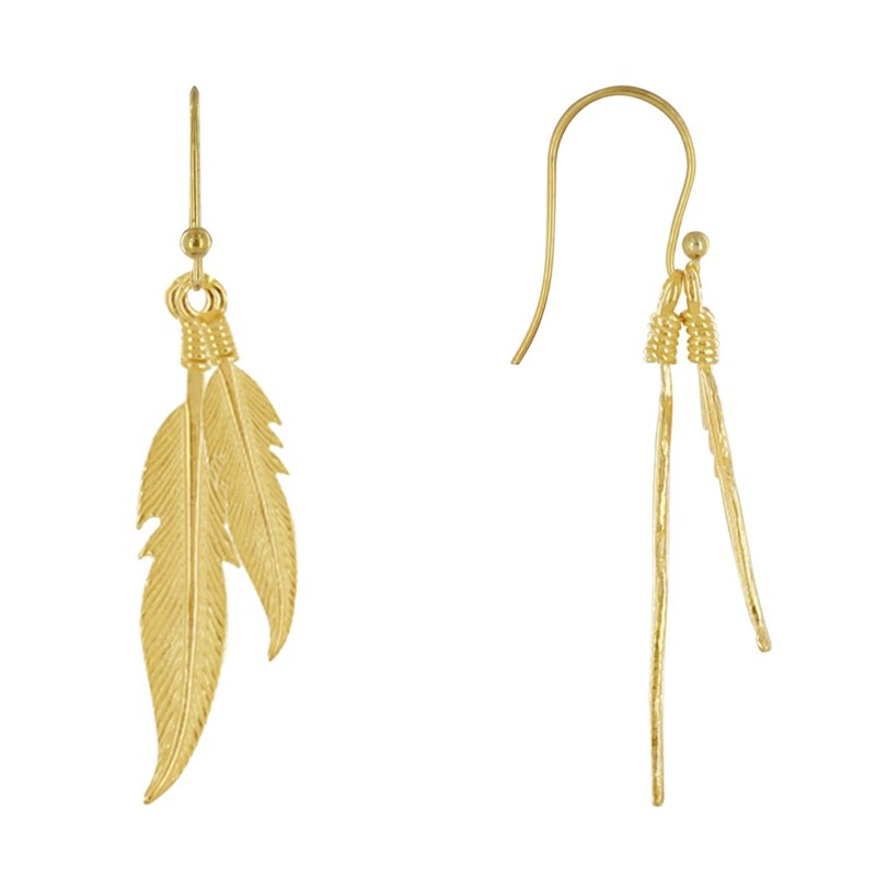 Boucles d'Oreilles Argent 925 Doré Deux Plumes