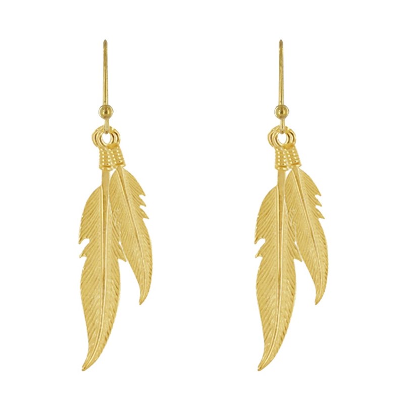 Boucles d'Oreilles Argent 925 Doré Deux Plumes - vue 2