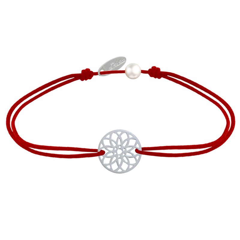 Bracelet Lien Médaille Argent Mandala Graine de Vie - Rouge