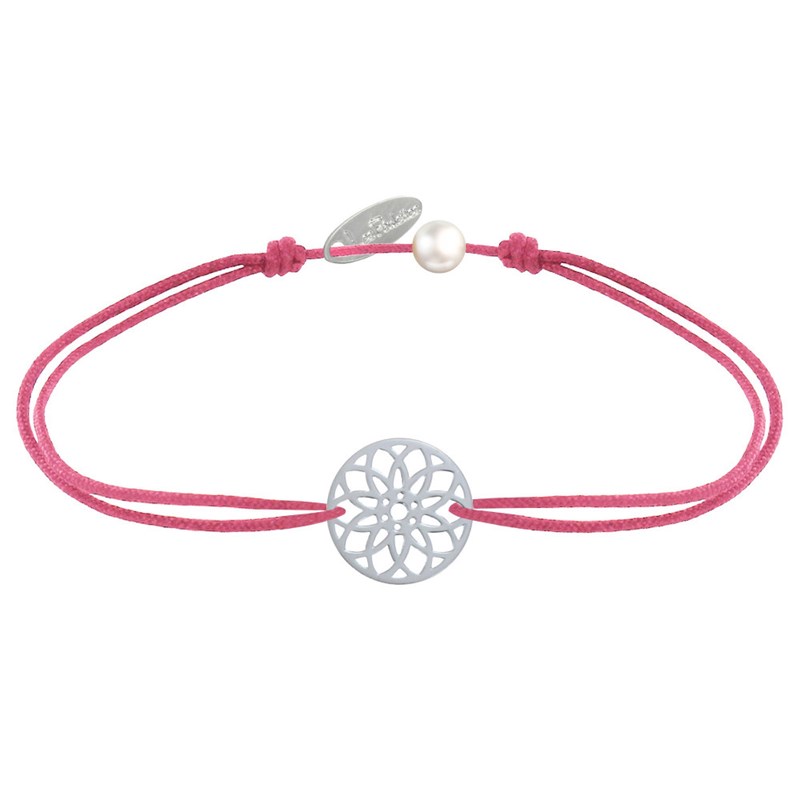 Bracelet Lien Médaille Argent 925 Mandala Graine de Vie - Fuchsia