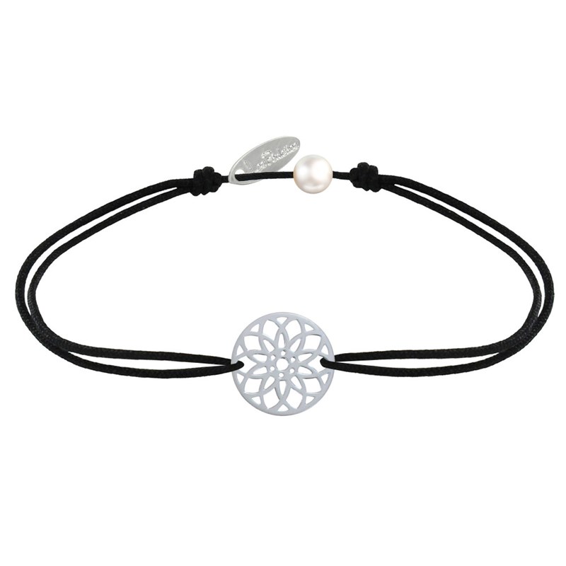 Bracelet Lien Médaille Argent 925 Mandala Graine de Vie - Noir