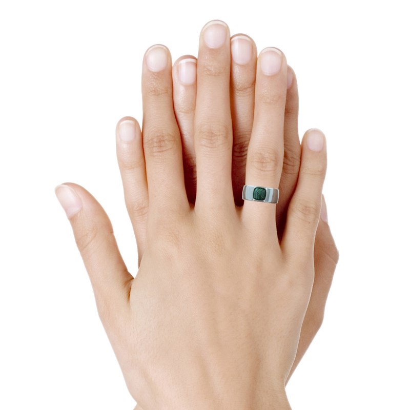 Bague Argent 925 Large Pyramide Malachite - vue 3
