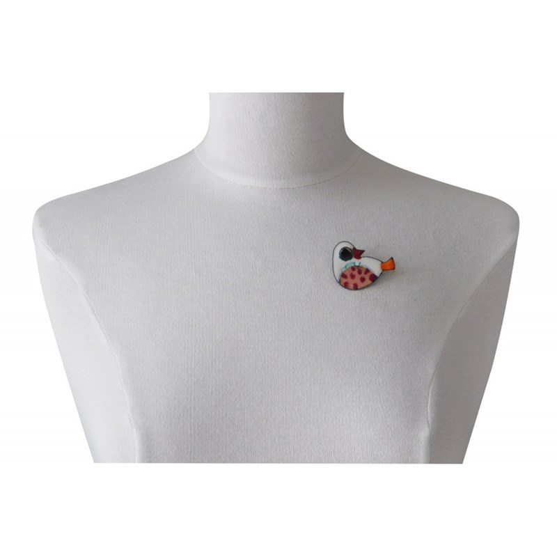 Broche Oiseau Émaillé Blanc - vue V2