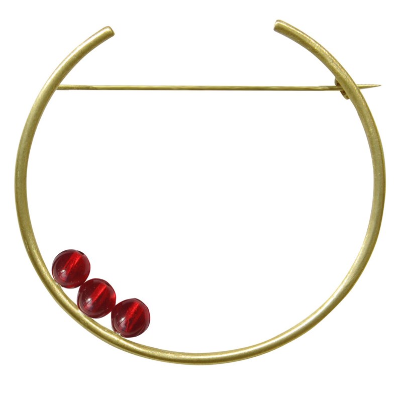 Broche Laiton Ronde et Trois Perles de Verre