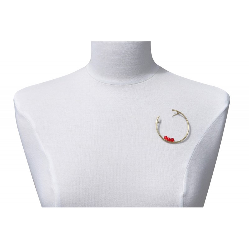 Broche Laiton Ronde et Trois Perles de Verre - vue 2