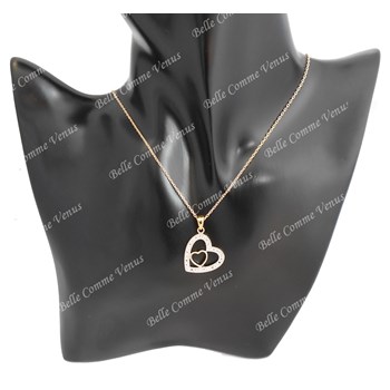 Necklace 2 hearts openwork zirconium oxide GOLD plated 750 3 microns 2 tones