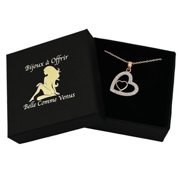 Necklace 2 hearts openwork zirconium oxide GOLD plated 750 3 microns 2 tones