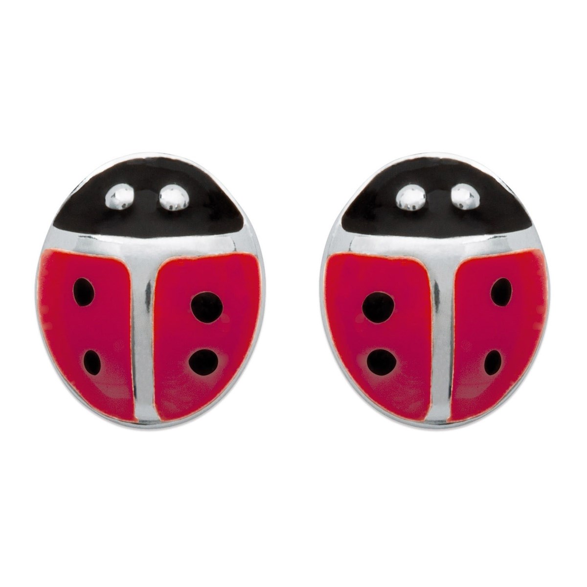 Boucles d'oreilles coccinelle émail rouge et noir Argent 925 Rhodié