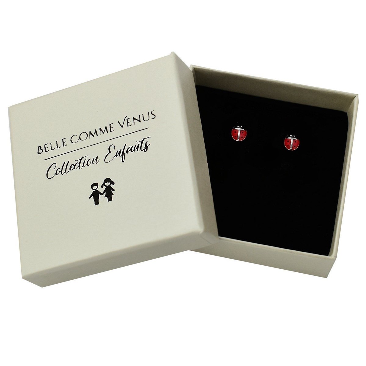 Boucles d'oreilles coccinelle émail rouge et noir Argent 925 Rhodié - vue 3