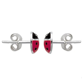 Boucles d'oreilles coccinelle émail rouge et noir Argent 925 Rhodié