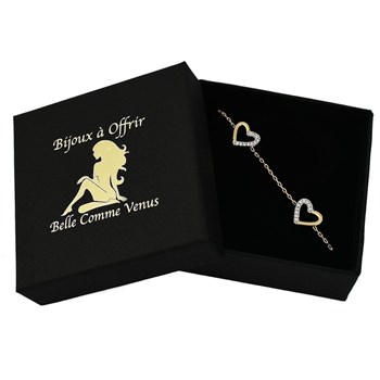 Bracelet 4 coeurs sertis d'oxyde de zirconium Plaqué OR 750 3 microns 2 tons