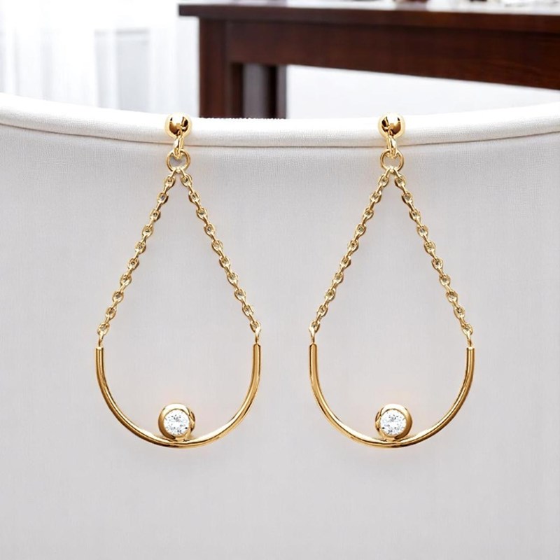 Boucles d'oreilles chaînettes demi-cercle oxyde de zirconium Plaqué OR 750 3 microns - vue 2