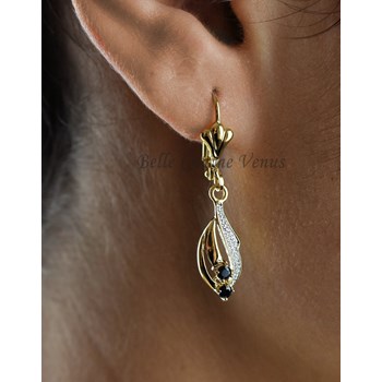 Gold-plated 750 3 microns 2-tone sapphire sleeper earrings