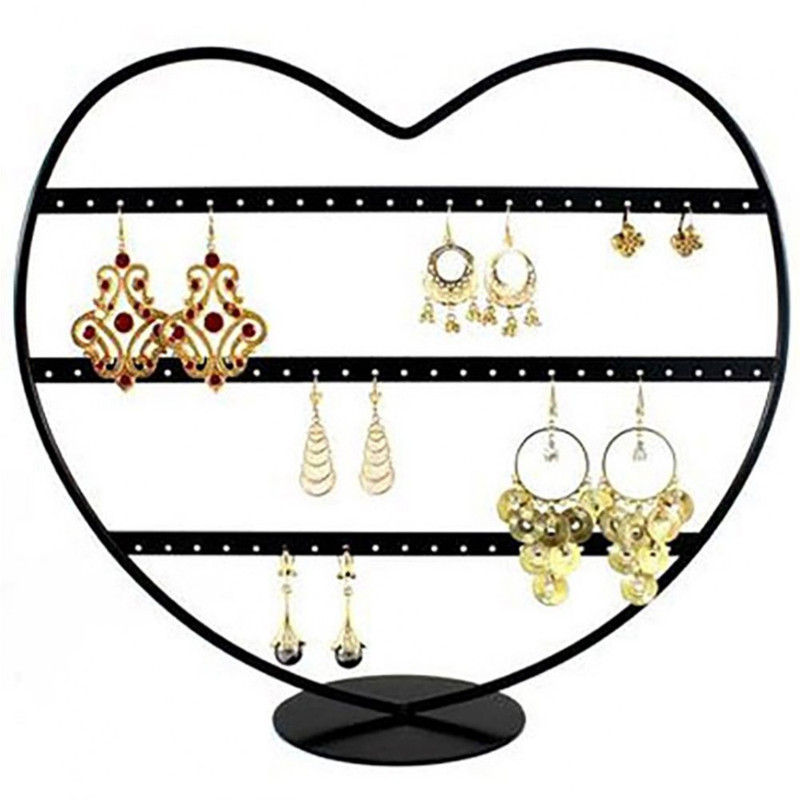 Porte bijoux boucle d'oreille coeur (34 paires) Noir