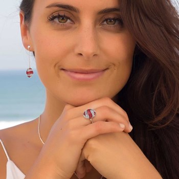 Cabochon Coral & Silver Lace Earrings - Aden Boutique